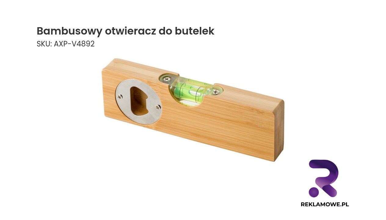 Bambusowy otwieracz do butelek, poziomica Bambusowy otwieracz do butelek z poziomicą – praktyczny i ekologiczny gadżet